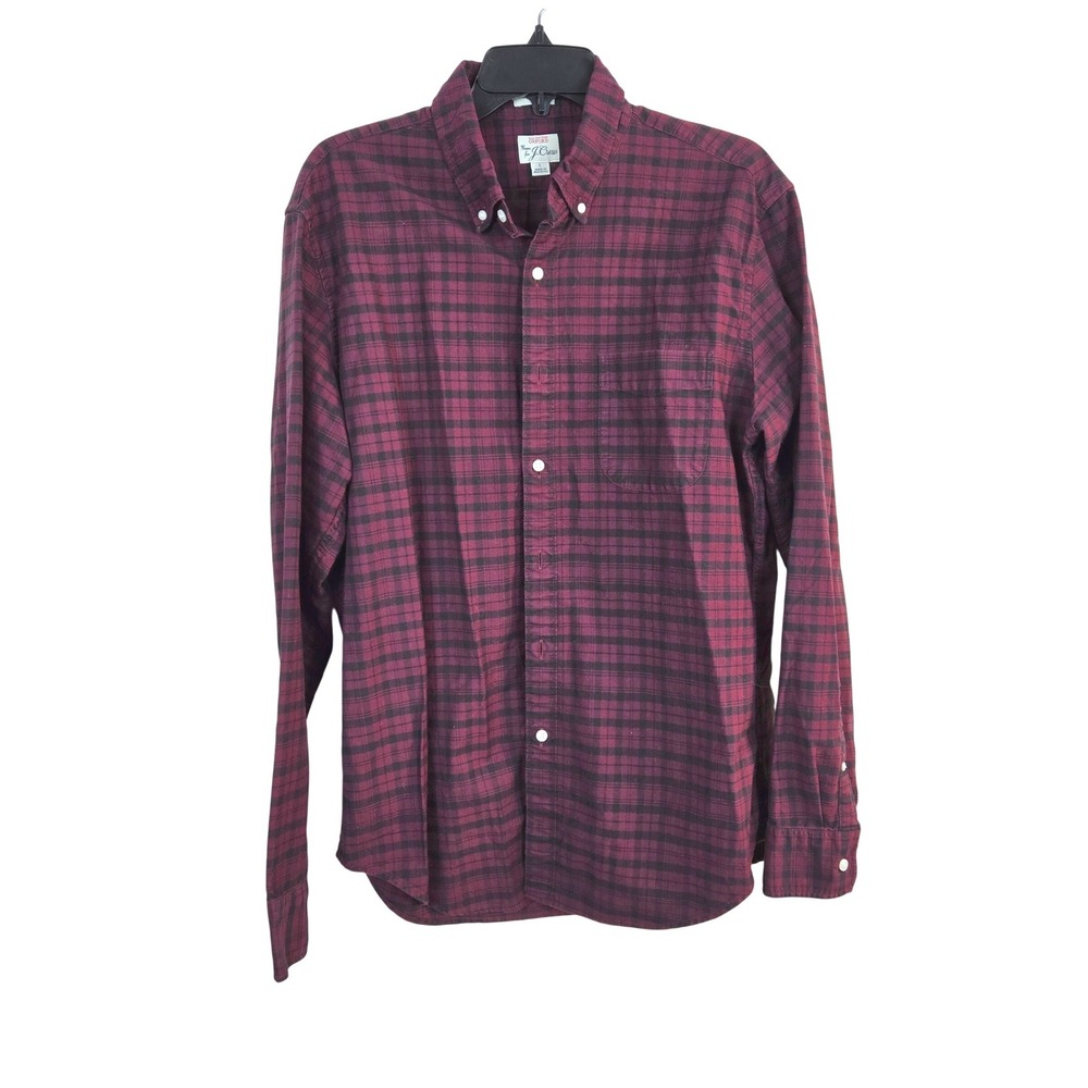 J.Crew Mens Red Black Plaid Long Sleeve Woven Button Shirt Slim Large Holiday